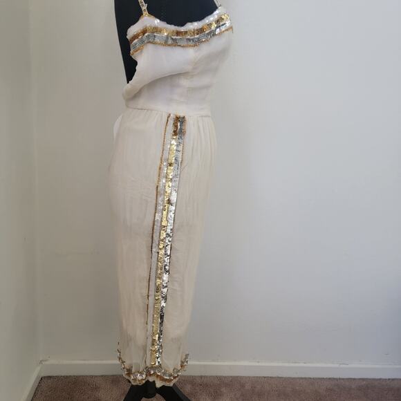 Vintage 90s Saks Fifth Avenue 100% Pure Silk Sequin Maxi Dress Beige Cream Sz 6 - Picture 7 of 16